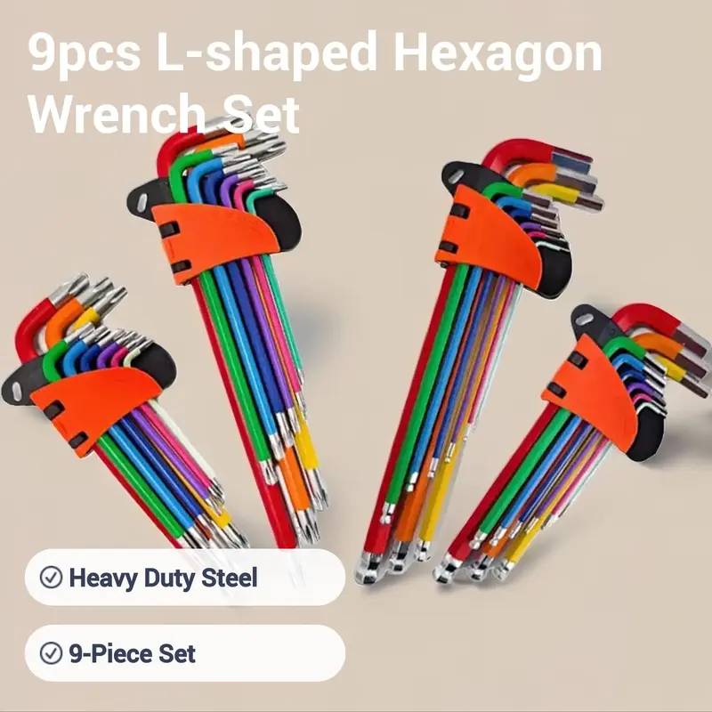 L-shaped Hexagon Wrench Set, 9 Counts Multifunctional Hexagon Wrench Set, Universal Wrench Set for Home, Car Repair, Mechanical Repair, Hex Bit Socket Wrenches, Ratcheting Wrench Set, Ratchet Combination Wrenches 1