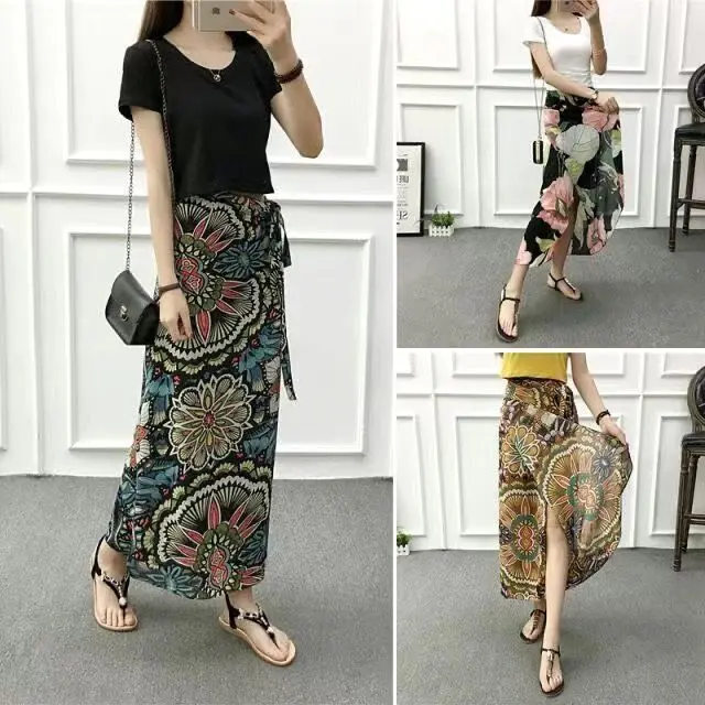 Chân Váy Dài Cho Nữ, Hàng Mới Về Mùa Hè 2025, Chất Liệu Voan, Thiết Kế Một Mảnh Dài Trung Bình Họa Tiết Hoa, Thích Hợp Cho Kỳ Nghỉ Bờ Biển Và Bãi Biển, Chân Váy Quấn