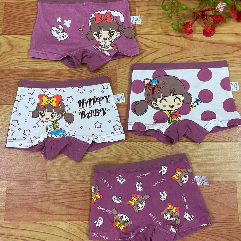 Sét 4 quần chíp đùi đáy 2 lớp cotton êm mềm co giãn cho bé gái [size 7-43kg] kèm quà 1