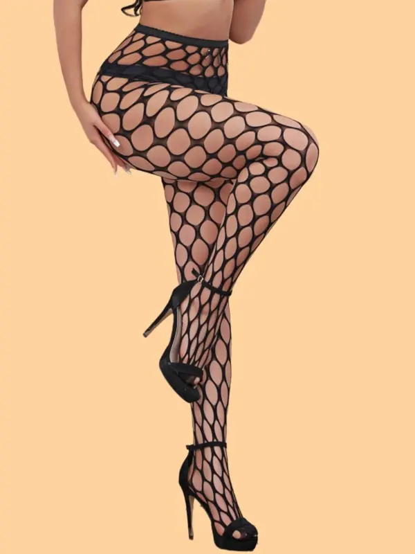 Women's  Solid Hollow Out Sheer Sexy Fishnet Tights, Casual Comfy Breathable High Waist Pantyhose for Daily Wear, Ladies Stockings for All Seasons 1