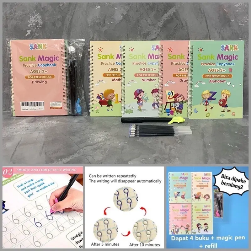 Sank Magic 3D Buku Edukasi Anak Belajar Menulis Untuk TK Angka & Huruf / buku megic 8
