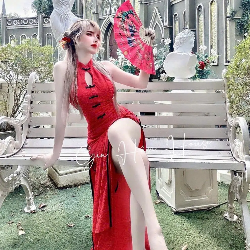 15980 - SET ÁO YẾM + VÁY XẺ -Gia Hân House-Size S ( dưới 50kg-eo dưới 68cm) - size M( dưới 52kg-eo dưới 70cm) - size L( dưới 55kg-eo dưới 75cm)-3 màu- Gấm Nữ