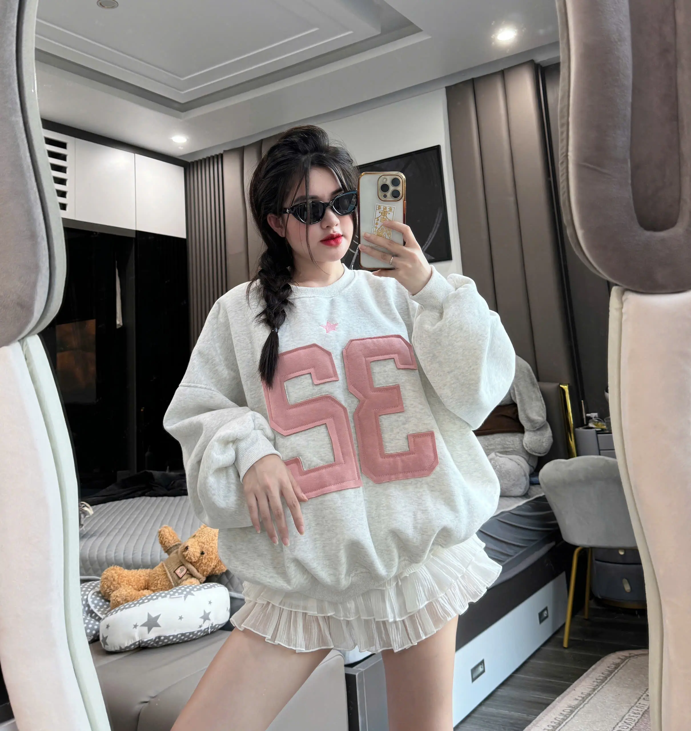 Áo sweater nỉ tàu  l1 số 59 thêu nổi from Boxy - Cổ Tròn - TOP  Hoodie