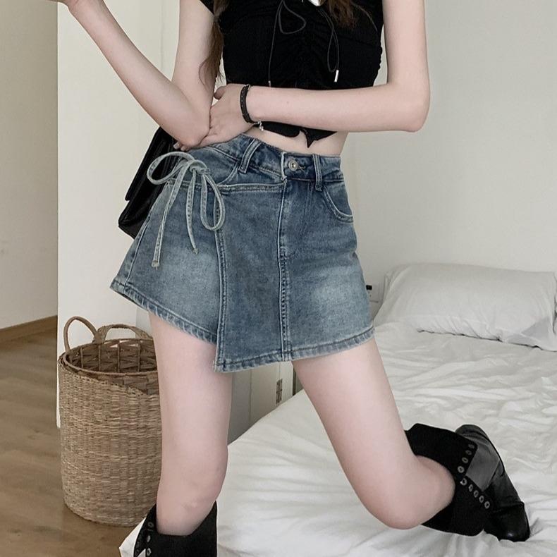 Quần short jean nữ cạp cao, quần short KABICO giả váy phong cách thanh lịch_C43 6
