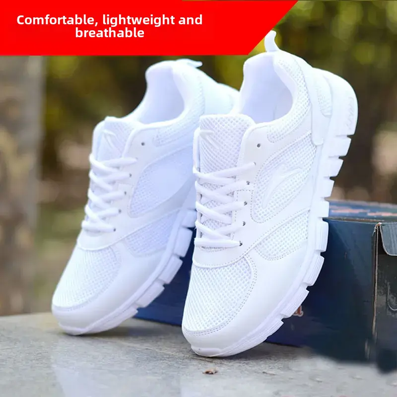 Spring Summer White Breathable Sports Shoes for Men Women Korean Style Lightweight Couple Running Shoes Synthetic Leather