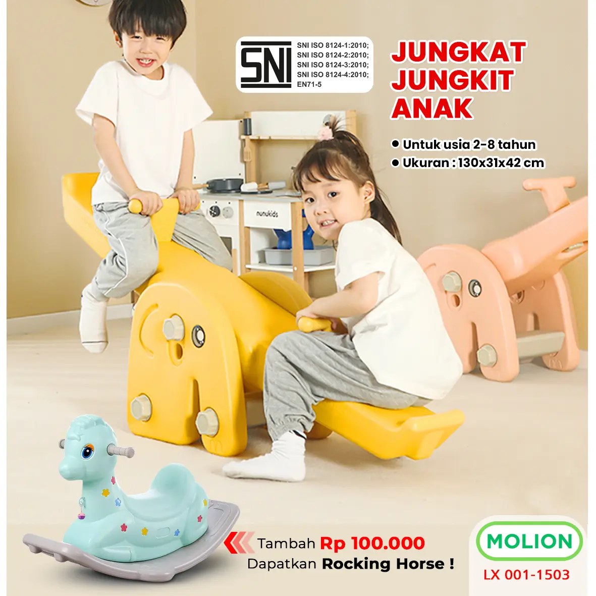 MOLION SNI Jungkat Jungkit Anak Perosotan Mainan Jungkat-Jungkit Kuda Kudaan Prosotan Seesaw 001-M1506