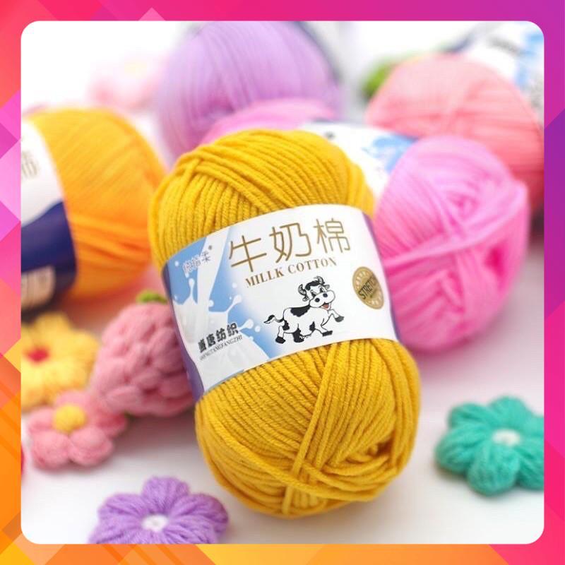 [ HCM] Len Milk Bò 50gr (Màu 01 - 50) - Cuộn len milk bò 50gram mềm mịn, móc áo len, nón len đẹp Diy moc lenco
