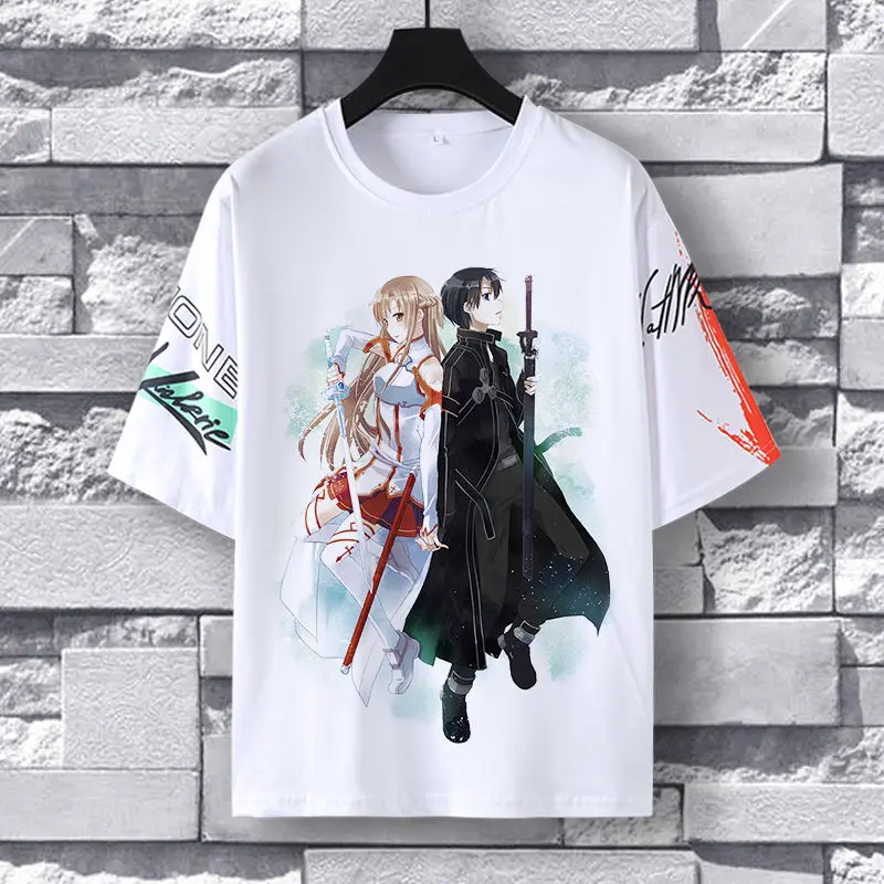 Áo Thun ngắn Tay, Chủ Đề Trò Chơi Nghệ Thuật Thư Pháp Trực Tuyến, Thiết Kế Alice Asuna Và Kirito, Dáng Rộng Vừa Vặn, Thích Hợp Cho Giới Trẻ, Quần Áo Mùa Hè, Hàng Hóa Anime