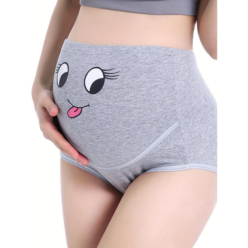 3Pcs Cute Cartoon Smile Face Print Maternity Boxer Briefs, Elegant Underwear for Pregnant Women 4