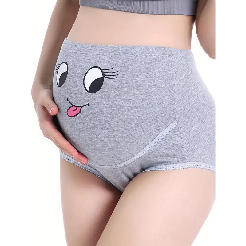 3Pcs Cute Cartoon Smile Face Print Maternity Boxer Briefs, Elegant Underwear for Pregnant Women 4