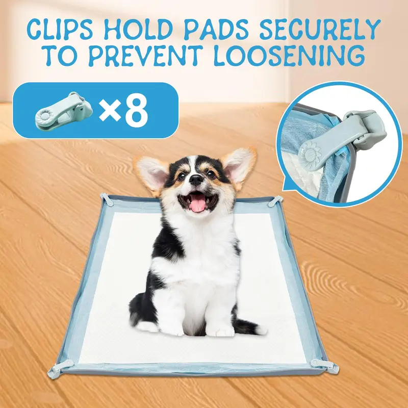 Dog Pee Pad Holder, 1 Count Non-slip Dog Pee Pad Holder with 8 Counts Holder Clips & 4 Counts Pet Training Pads, Pet Supplies for Indoor Outdoor 5