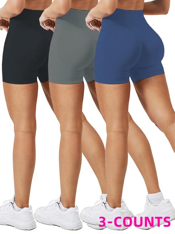 Women's Solid High Waist Gym Shorts, Casual Comfy Breathable Skinny Shorts for Yoga Gym Workout Running, Ladies Sportswear for All Seasons 4