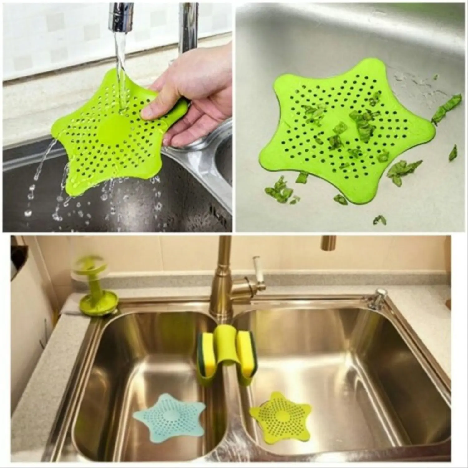 Isi 3 Saringan Bintang Wastafel Warna warni Alat Dapur Karet Kitchenware