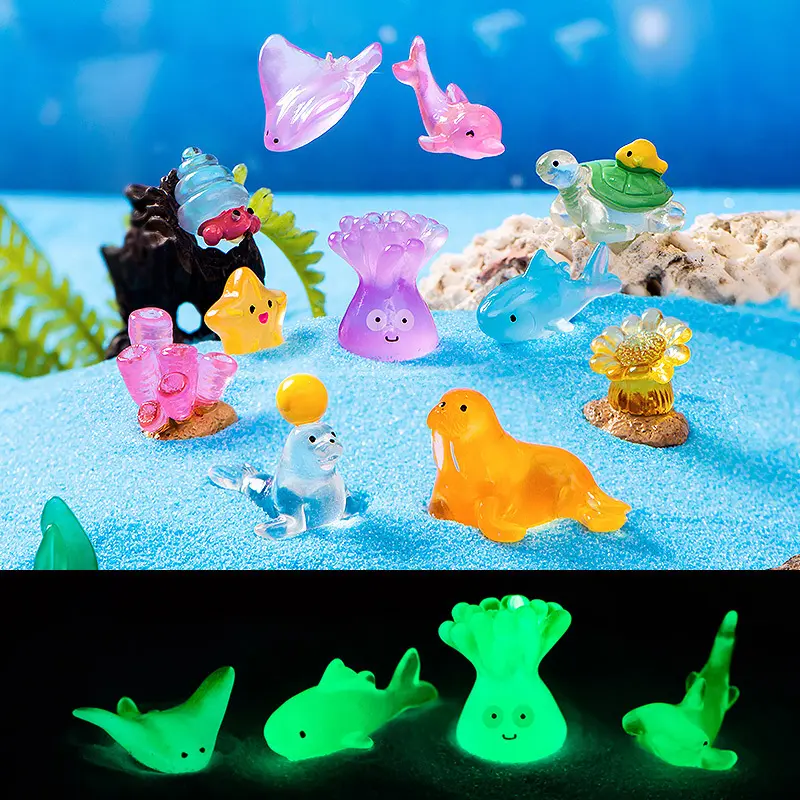 Tượng Động Vật Biển, Mini, Dạ Quang, Thiết Kế Hình Cá Heo Hoạt Hình, Sư Tử Biển, Rùa, Tôm Hùm, San Hô, Cảnh Quan Siêu Nhỏ, Thích Hợp Cho Bể Cá, Đồ Trang Trí