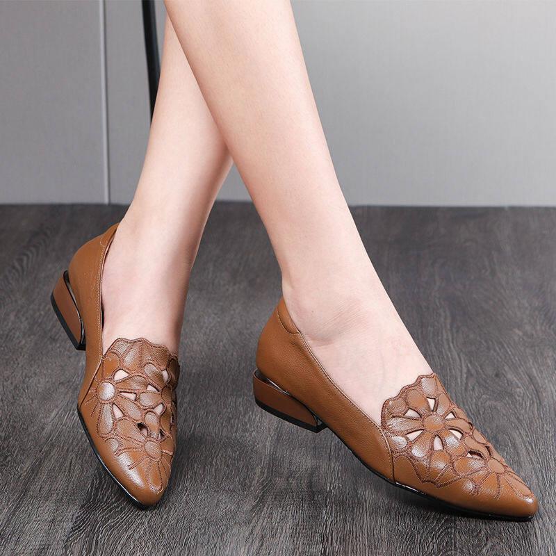 Giày Da Mềm, Dành Cho Nữ, Thêu khoét lỗ Giày Lười Đế Thấp, Thoáng Khí, Giày Công Sở Kinh Doanh Thích Hợp Cho Váy, Đối Tác, Lót, Thích Hợp Cho Các Bữa Tiệc Và Các Hoạt Động Ngoài Trời, Bề Mặt Mềm, Hàng Mới Về Mùa Hè 2023 Shoes 2