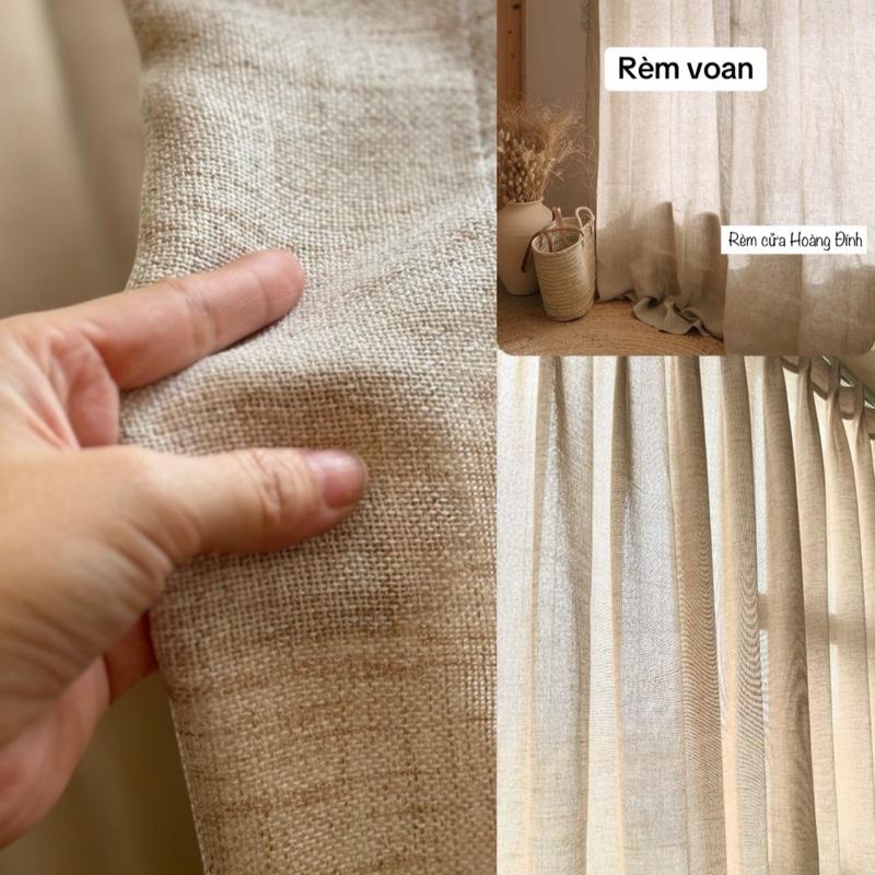 Size nhỏ Rèm khoen Vải Voan LINEN Màu Be Chưa bao gồm thanh treo Phong Cách Vintage dùng để Decor Trang Trí Phòng Khách Phòng Ngủ,Homestay