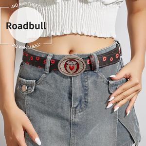 ROADBULLセクシーなレトロブラウンテクスチャードハートタイプメタルベルト,特別プリント柄のレザーベルト(パンツを使う)