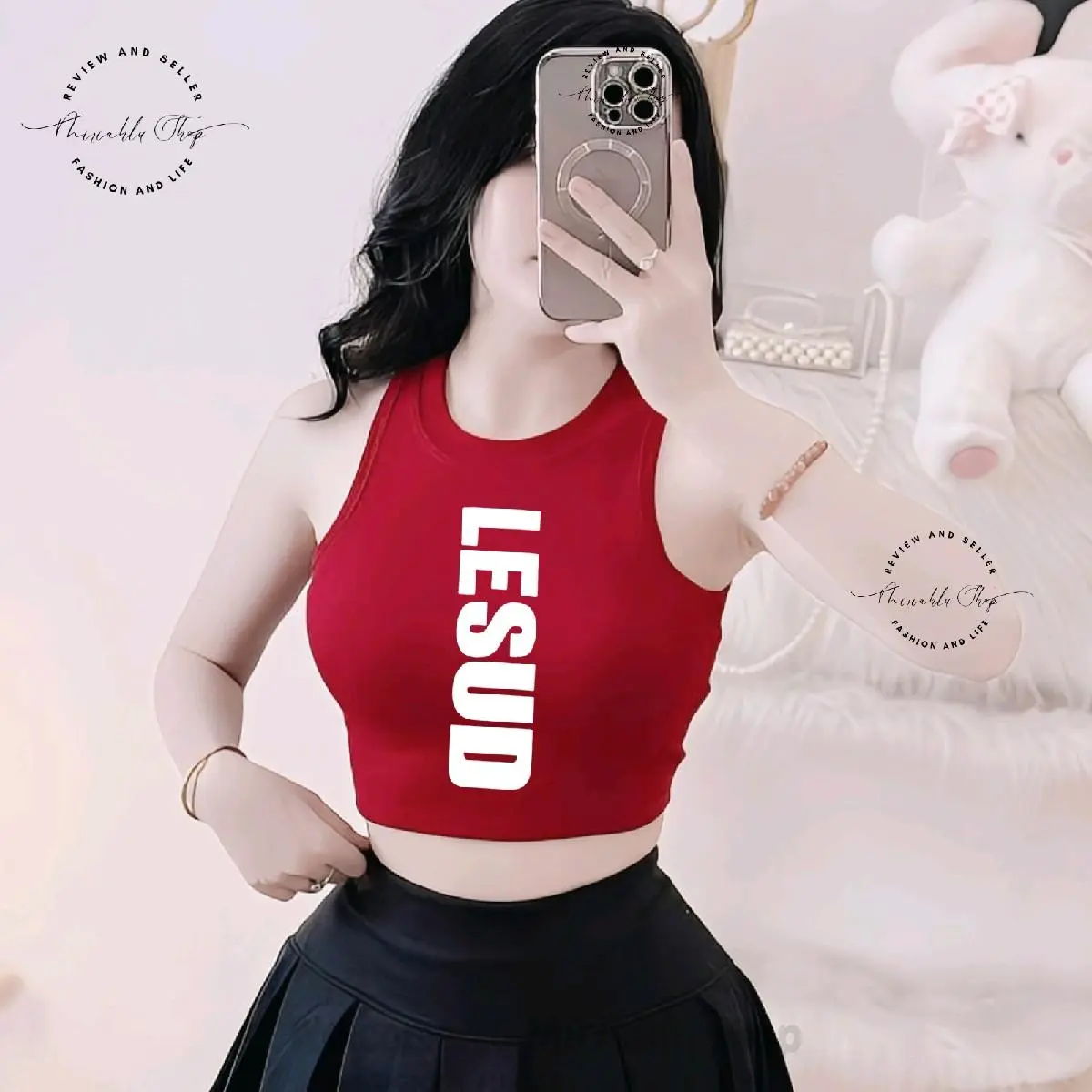 Áo Thun 3 Lỗ Croptop Thun Bori Form Basic Ôm Body Nữ In Chữ LESUD, Women Cổ Tròn Voi Umi