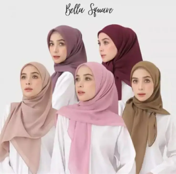 Hijab Bella Square segi empat polos premium berkualitas / Jilbab bella polos segi empat