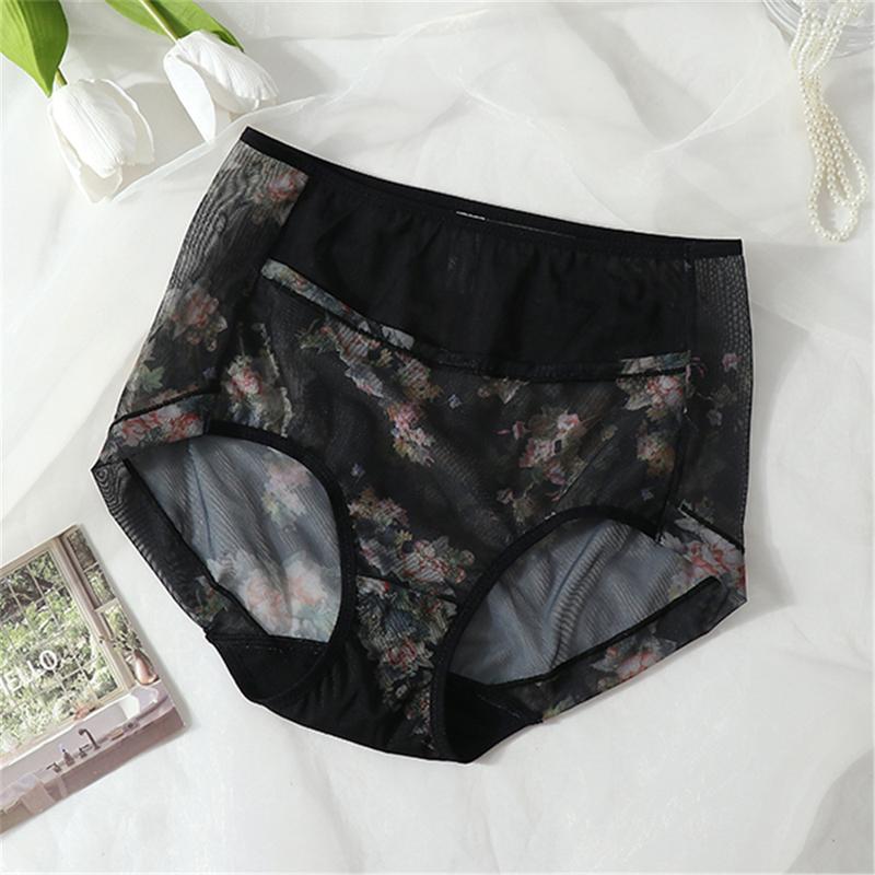 4 Pieces New Mesh Printed Comfortable Breathable Women's Underwear Skin-friendly High Waist Abdominal Pants (1pcs) DDUN 8