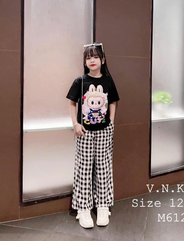 sét bộ đồ bé gái quần dài áo thun labubu (HỌA TIẾT QUẦN Ô VUÔNG) vải cotton size 9-45kg yến 4567