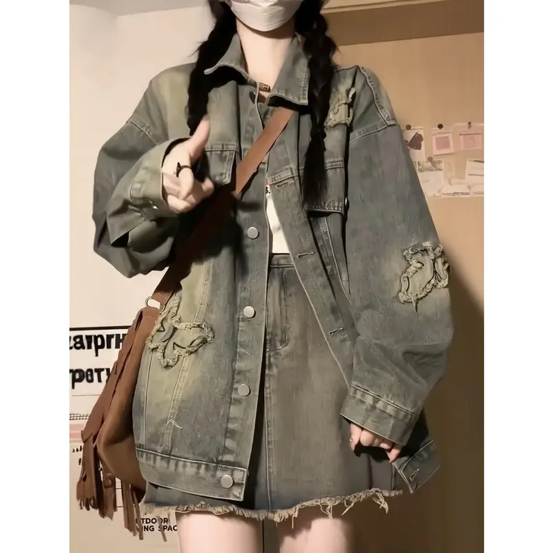 Áo Khoác Rách Denim, Phong Cách Cổ Điển Dành Cho Nữ, Đầu Xuân Và Mùa Thu, Thiết Kế Đẹp, Áo Khoác Độc Đáo, Hàng Mới Về 2024 Jacket Top 0