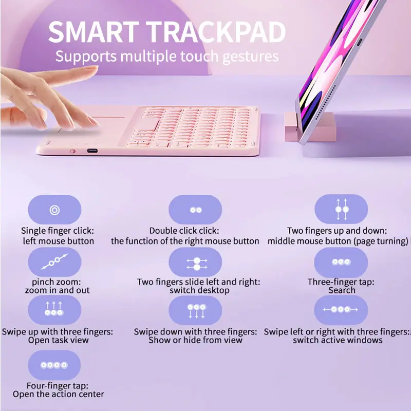 Bộ Bàn Phím Chuột Bluetooth Không Dây, Tương Thích Với Honor Pad X8a 2024 11 X8 Lite 9.7 X9 X8 Pro 11.5 9 Pro 12.1 8 12, MagicPad 2 12.3 13 2023 10Inch, Bao Gồm Bàn Phím Và Chuột, Funda 3