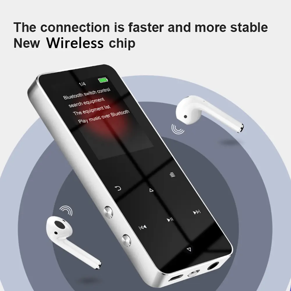 Máy nghe nhạc MP4, màn hình 2.0 inch, màn hình kim loại, máy nghe nhạc mp3 mp4, Bluetooth 5.0, đài FM, phát video, loa tích hợp, chất lượng hifi, đồng hồ báo thức, sách điện tử Earphone Không Dây Wireless