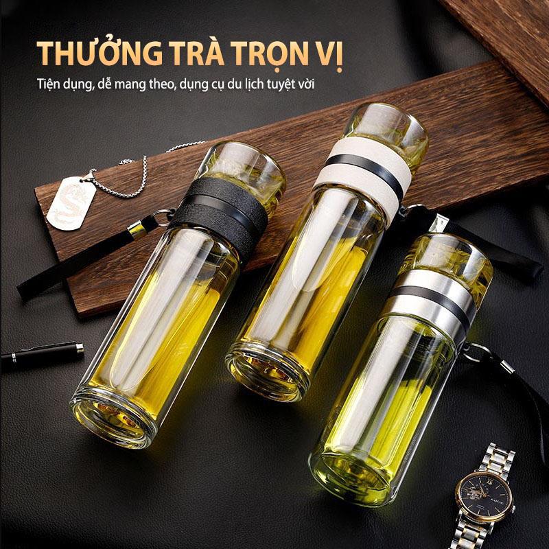 Bình Lọc Trà Thủy Tinh Cách Nhiệt Có Lõi Lọc Phân Chia 2 Ngăn Tách Bã Trà Tiện Lợi Dung Tích 470ml OENON