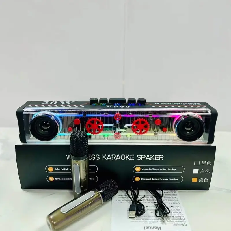 Loa karaoke bluetooth V900,công suất 20w  tặng kèm 2 míc không dây, đèn led cảm ứng theo nhạc Nghe Nhạc Củ Loa 2