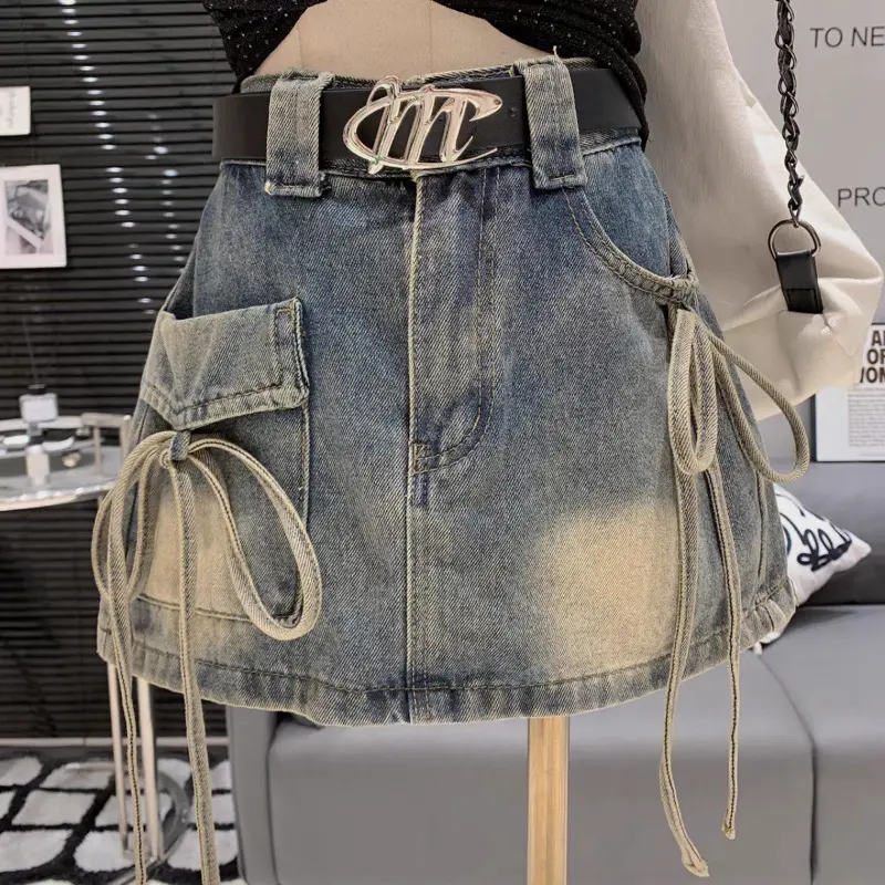 Chân Váy Jean Nữ, Có Nơ Thắt Dáng Chữ A, Có Lót, Lên Form Tôn Dáng CV-Nơ-02