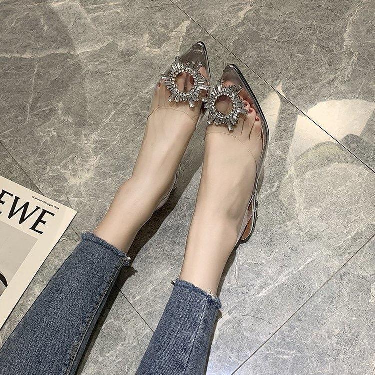 Giày bệt hoa mặt trời trong suốt (2cm )dây hậu mê ca hở mũi , Mũi mở GiàY DéP Nữ Shoes Sandal giày cao gót đế thấp