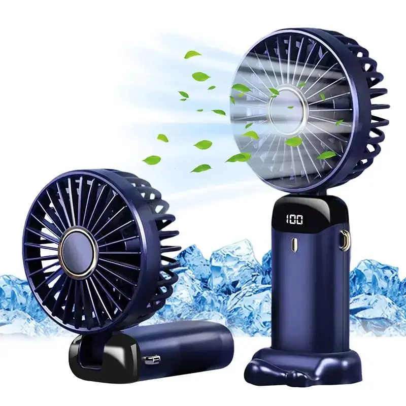 Portable Handheld Fan, Rechargeable Mini Fan with 5 Adjustable Wind Speeds, Foldable Portable Fan with Lanyard for Office Bedroom Outdoor Travel Camping