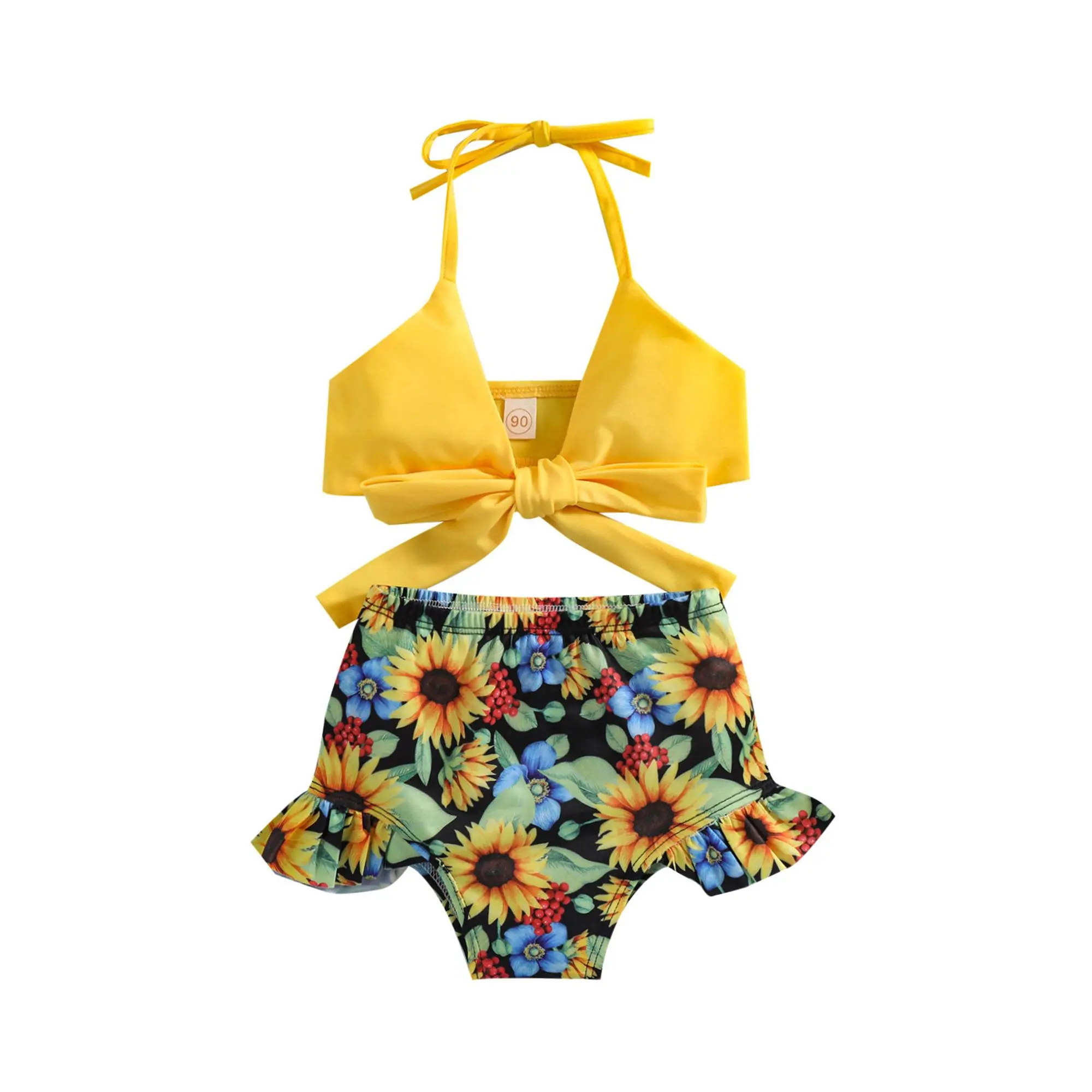 Đồ Bơi Bé Gái, Bộ Bikini Trẻ Em, Dành Cho Bé 1-5 Tuổi, Bộ Hai Mảnh, Thiết Kế Hoa Thắt Nơ Cổ Yếm Mùa Hè 2022, Đồ Tắm Cho Em Bé Bộ Đồ Đi Biển