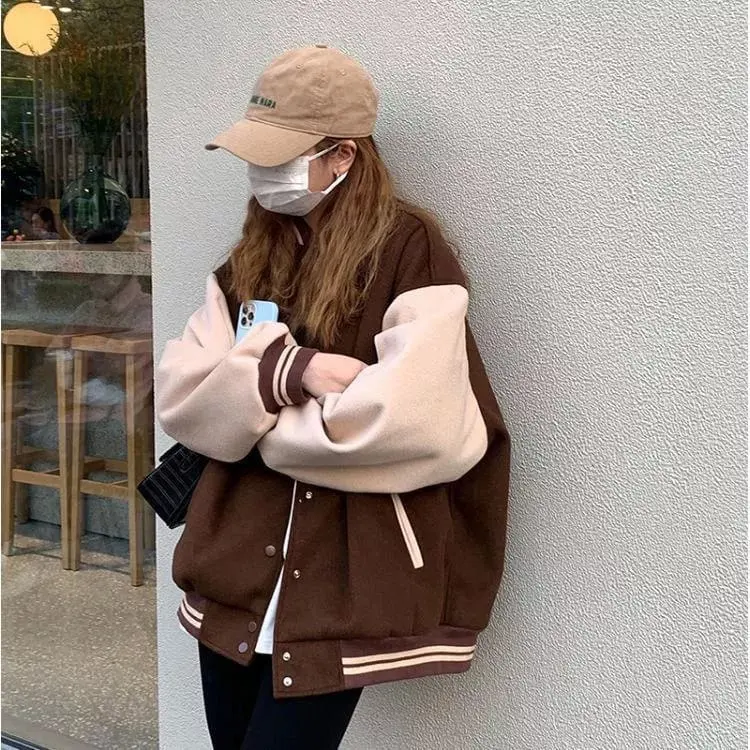 BROWNIE BASEBAL JACKET WANITA OVERSIZE - SWEATER JAKET WANITA BASEBAL KOREAN STYLE Baju Bandung 4