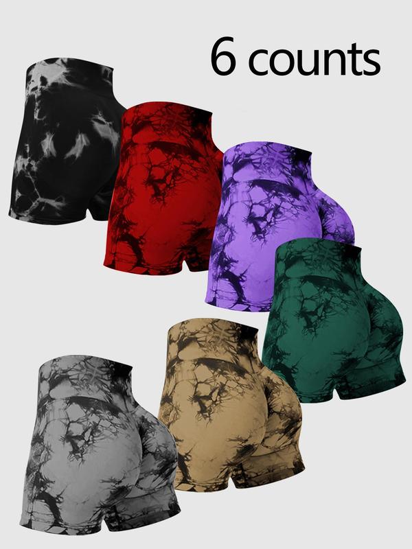 Women's Tie Dye Print Ruched High Waist Sports Shorts, Breathable Comfortable Skinny Bottoms, Ladies Sportswear Gym Clothes for Indoor Outdoor Wear, Workout Clothes Women 3