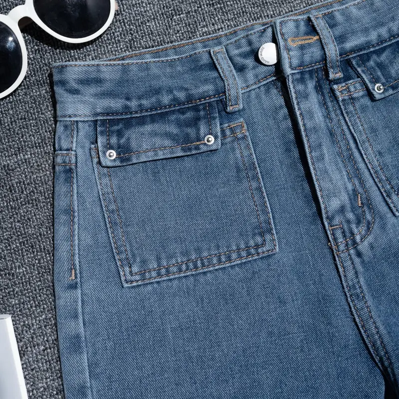 ( S - XL ) Jeans cạp cao túi hộp trơn 2 màu nhạt đậm 1192 2