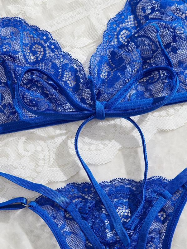 Women's Solid Color Floral Lace Underwear Set, Sexy Comfy Breathable Halter Neck Bra & Panty Set for Daily Wear, Women's Underwear Set for All Seasons 3