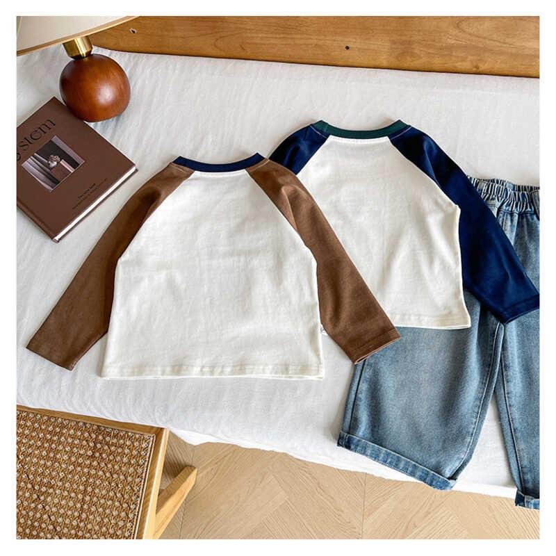 Product Introduction of Wind Valley 2024 new children's clothing Korean version contrasting color raglan sleeve T shirt boys versatile base for spring and autumn 11