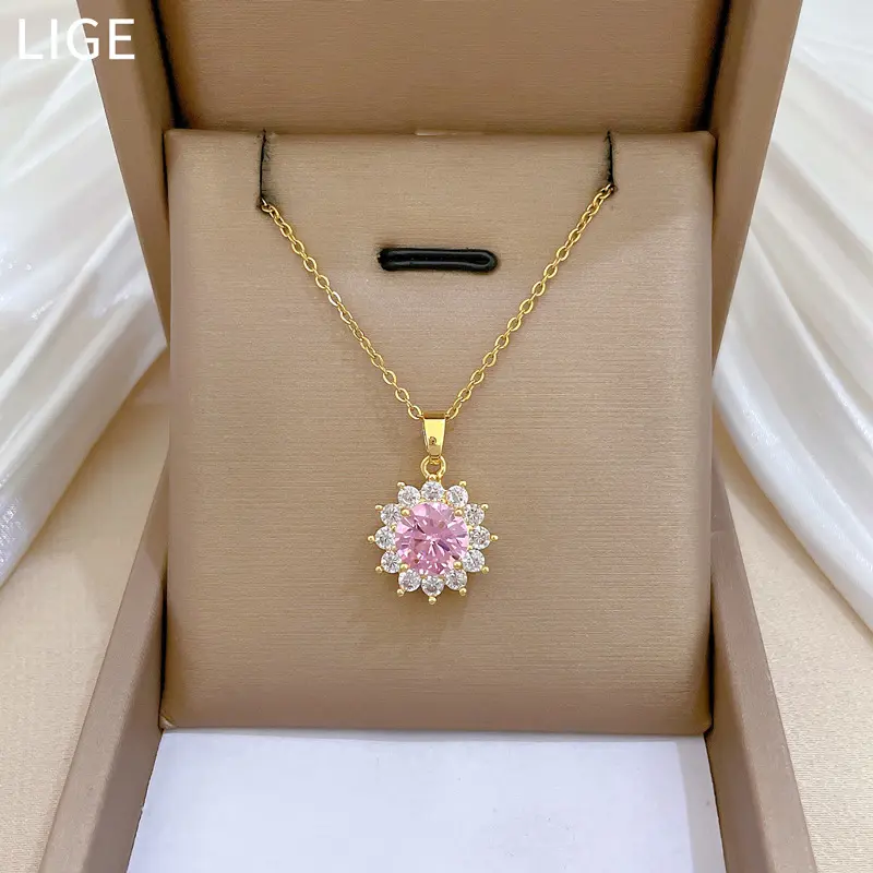Sunflower Clavicle Chain, round and Small, Full Diamond Affordable Luxury Fashion, Gorgeous Full Diamond Necklace, Women's All-Match Clavicle Chain Titanium Steel