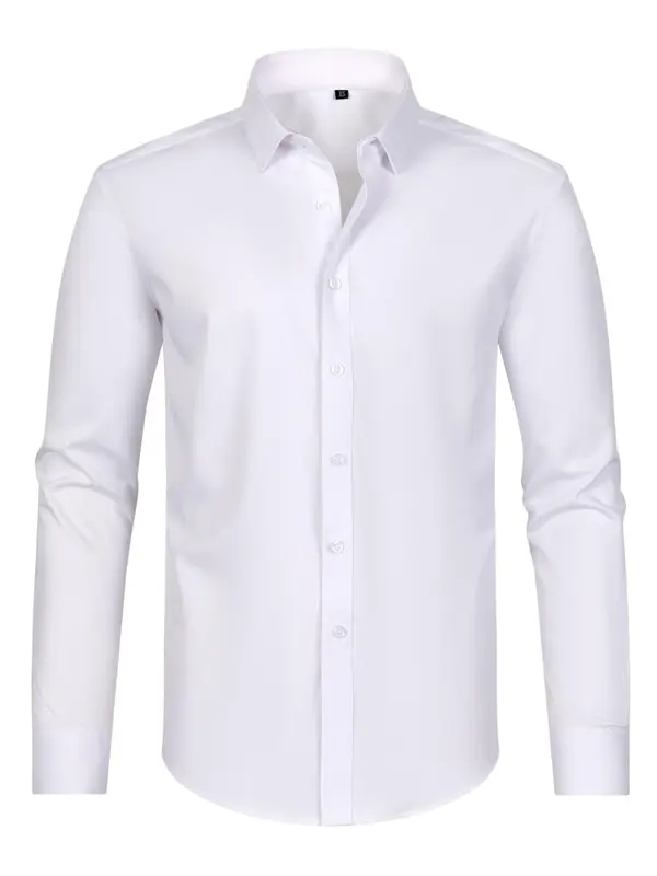 Men's Regular Fit Solid Color Button Front Shirt, Long Sleeve Woven Top For Business Work Office, Men's Top For All Seasons 0