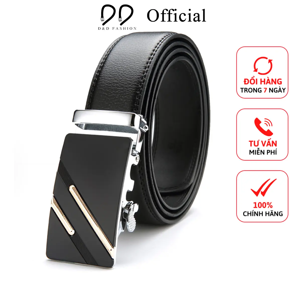 Thắt lưng nam họa tiết 2 sọc, dây da khóa tự động - D&D Fashion