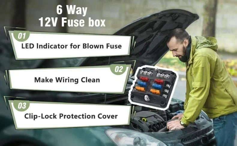 Product Introduction of 6/12 Way Blade Fuse 12-24V Car Boat Fuse Box Holder with Plastic Cover for Power Panel Board Camper RV Accessorie 3