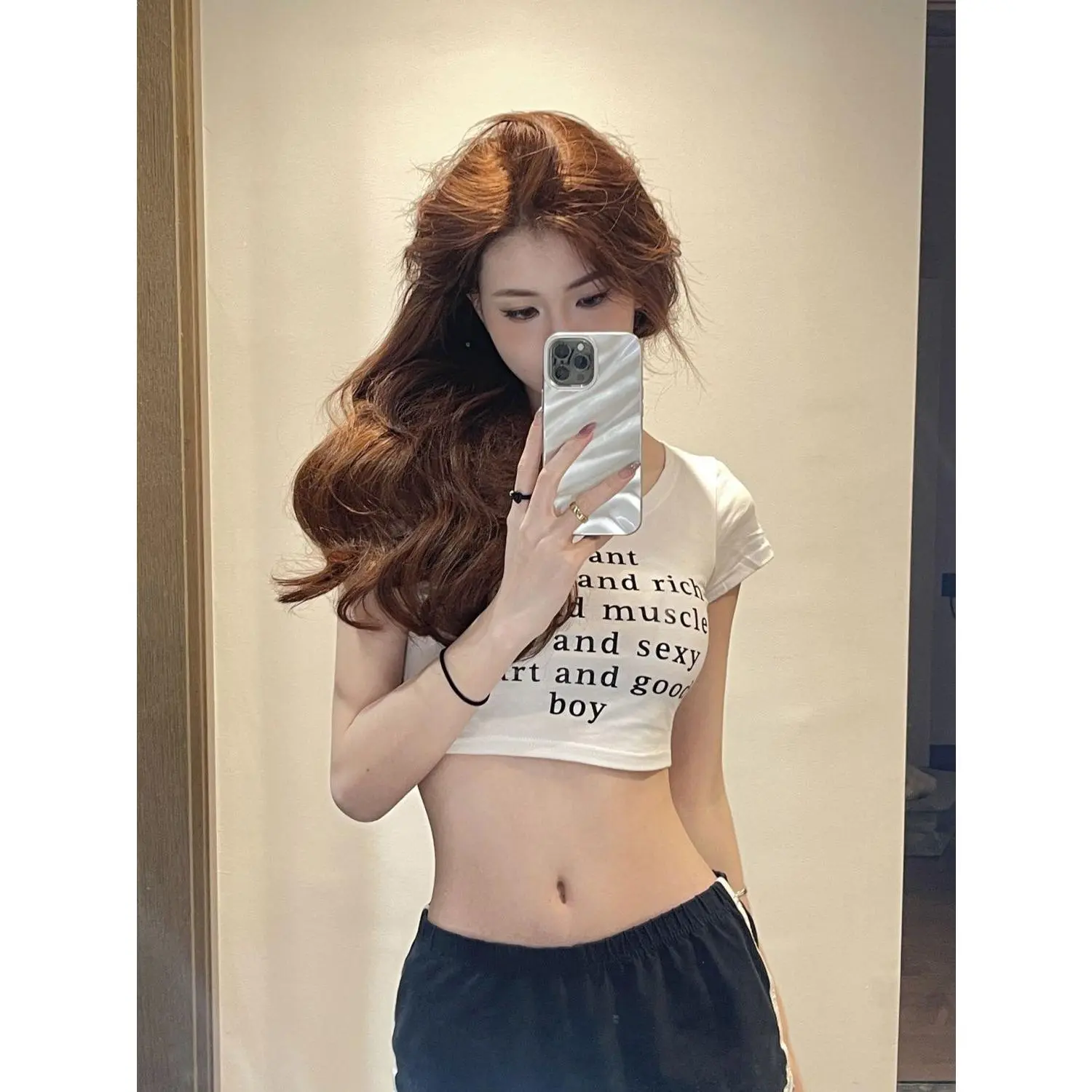 Crop Top with Exposed Navel Slimming Short Hot Girl Top Casual Women's Fashion Versatile Personality Hot Girl Korean Style Clothing