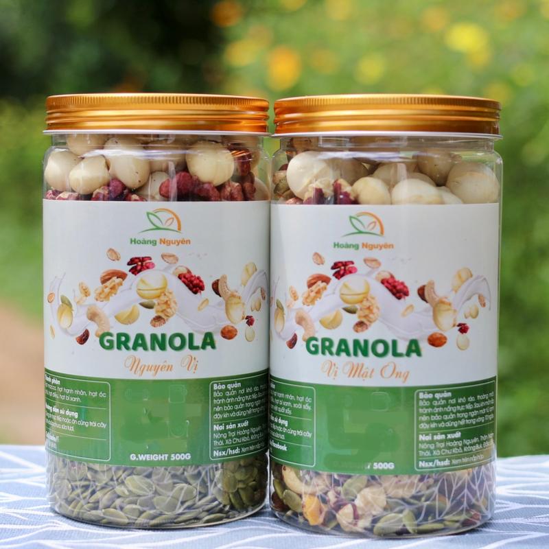 Combo 2 Hũ Granola Siêu Hạt HOÀNG NGUYÊN đóng hộp 500gr cả bì. Thức Ăn Food Hạt Ngũ Cốc Mật Ong Macca