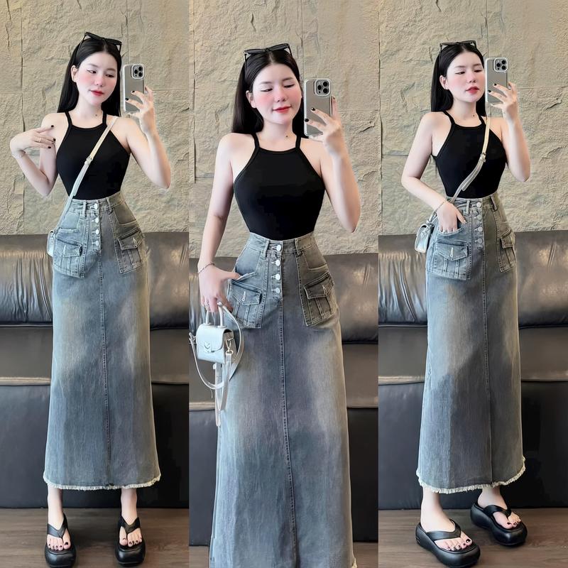 Set đồ nữ áo tăm lạnh thiết kế cổ yếm kèm chân váy jean xinh xắn, sang chảnh dành cho các nàng diện đi chơi, đi tiệc Women Top