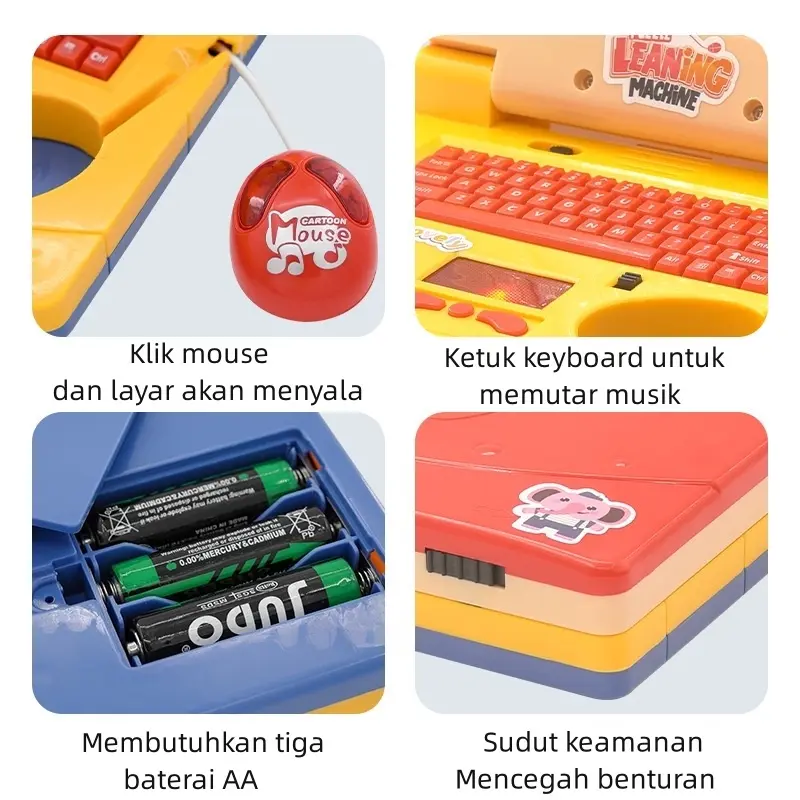Mainan  Belajar edukasi laptop anak Alat bahasa Inggris Musik bantu belajar Learning Machine Notebook Laptop elektrik dan layar kartun bergerak Mini 7