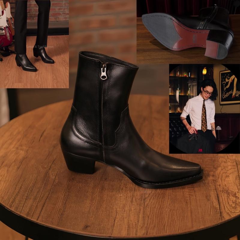 Santiago Boots Da Bò Bangladesh Đế Gỗ 6cm Mũi Vuông Leman Màu đen nam Chelsea Boots Boots Giày