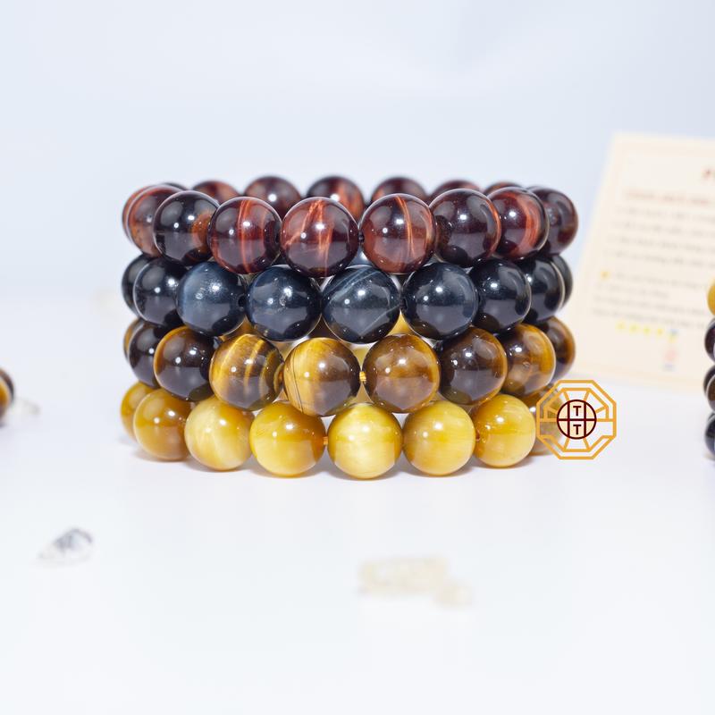  Vòng Tay Đá Mắt Hổ Cao Cấp - Tặng hộp gỗ - Mệnh Kim Mộc Thủy Hỏa Thổ - Phong Thủy Tây Tạng 