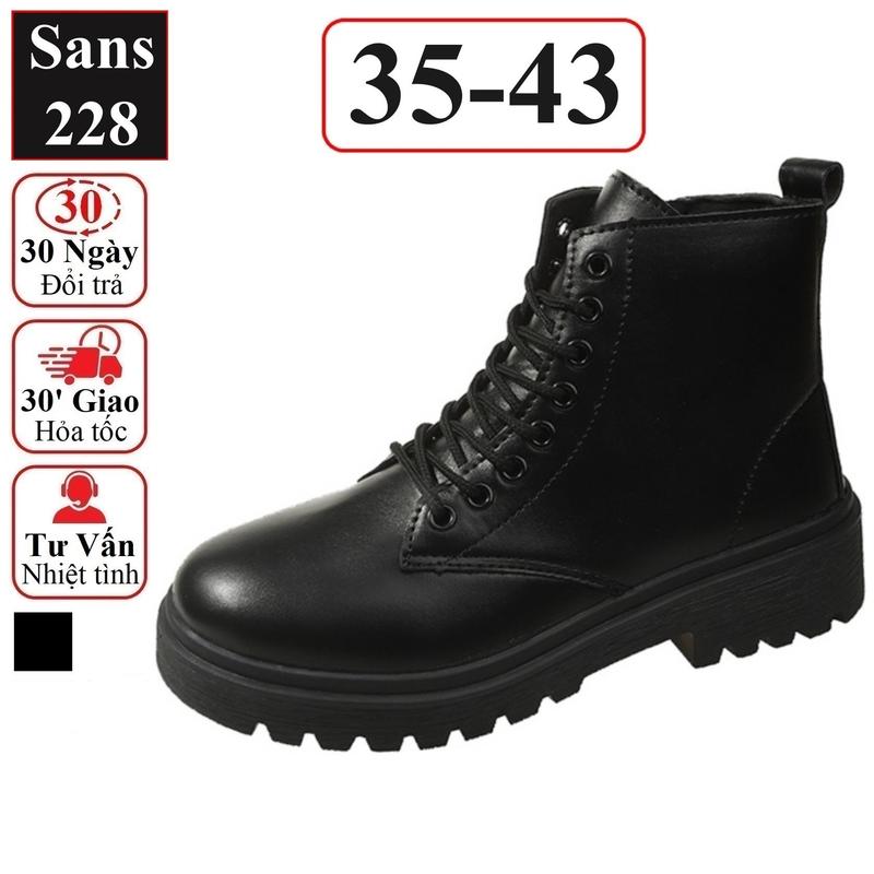 Giày boot nữ độn đế 6cm Sans228 giầy big size 43 42 41 40 martin cao cổ bốt boost đen tăng 6p chiến binh combat boots
